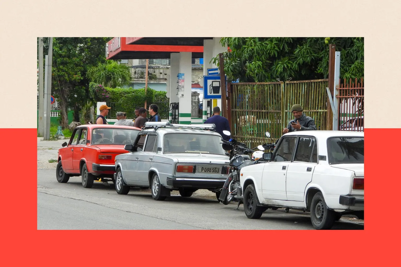 AFP via Vehicles wait in line to refuel at a gas station in Havana 