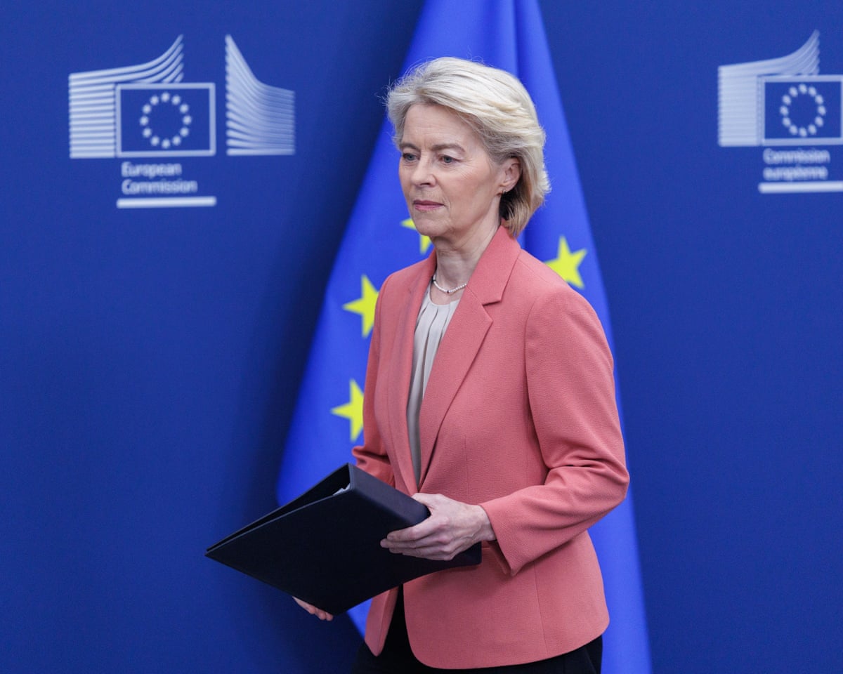 European Commission President Ursula von der Leyen arrives to brief the press on the latest developments regarding Mercosur at the European Commission in Brussels, Belgium.