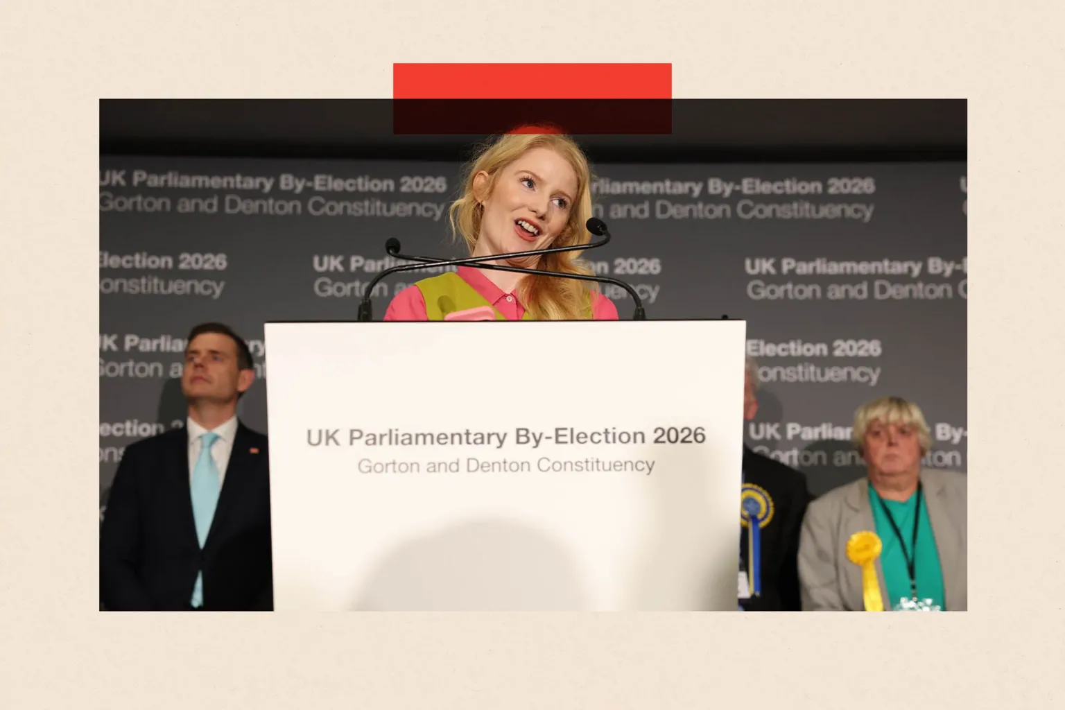 EPA/ Shutterstock Green Party winning candidate Hannah Spencer delivers a speech after the vote count for the Gorton and Denton by-election