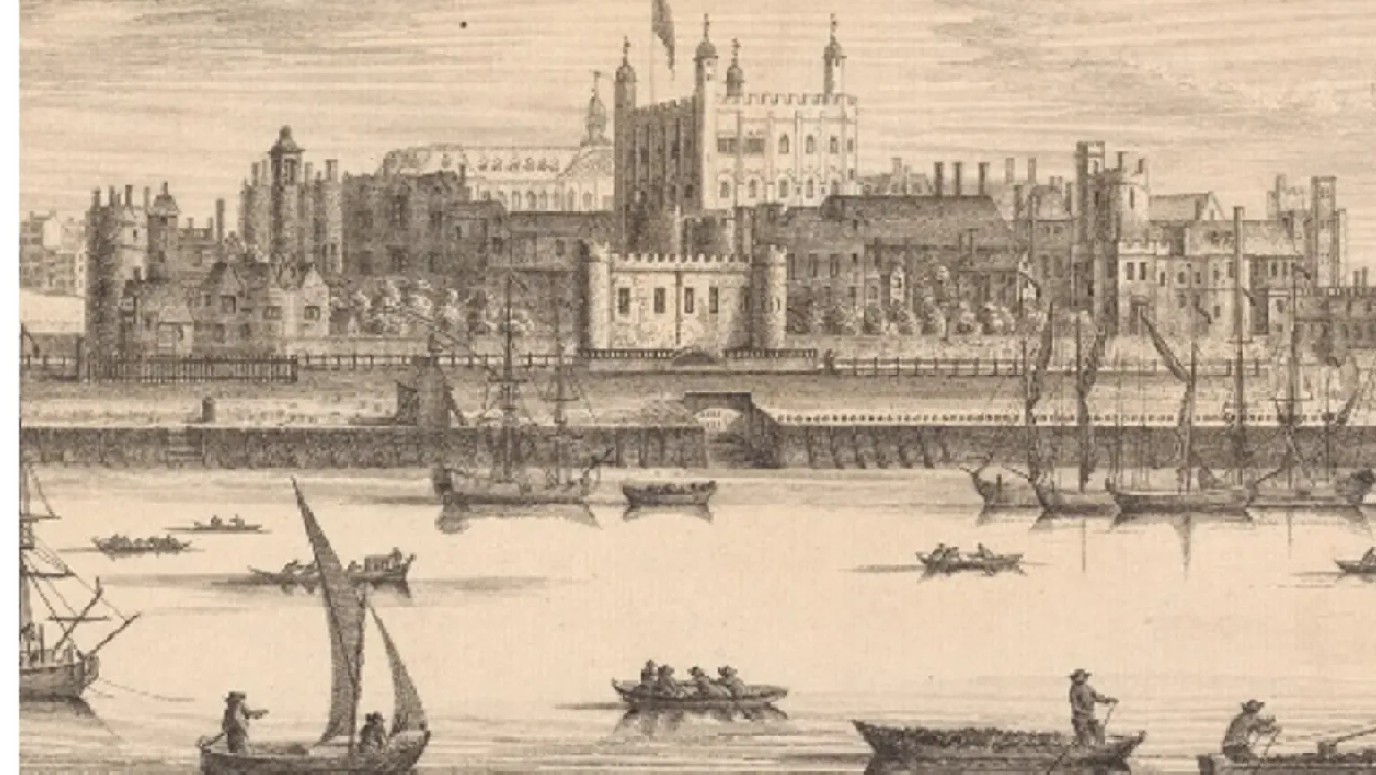 The Coins and History Foundation A drawing of the Royal Mint from 1737. In the foreground are barges sailing on the River Thames, and around the tower are formidable walls on which flags are flying 