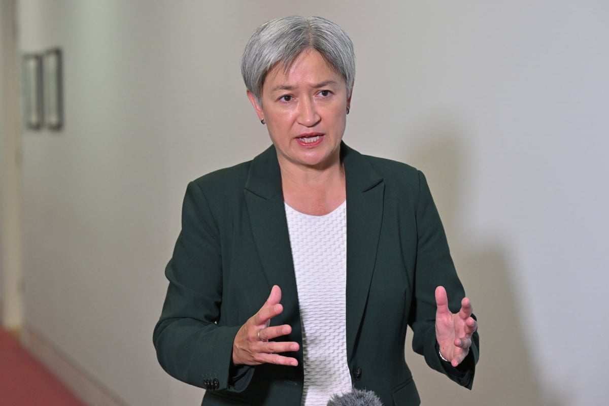 Minister for foreign affairs, Penny Wong speaks to journalists at Parliament House in Canberra on Monday morning.