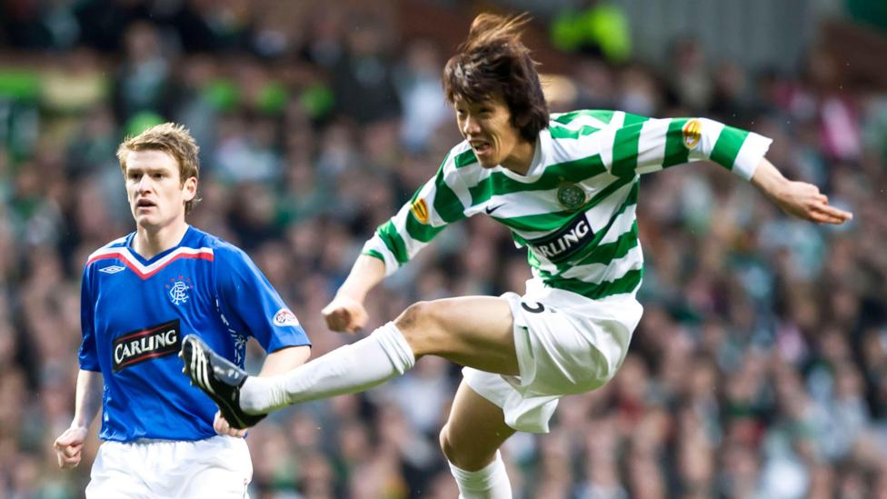 Shunsuke Nakamura scores for Celtic against Rangers in 2008