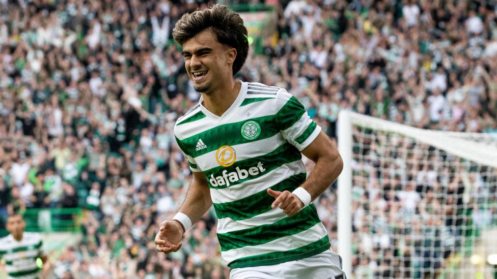 Jota celebrates after scoring for Celtic against Rangers