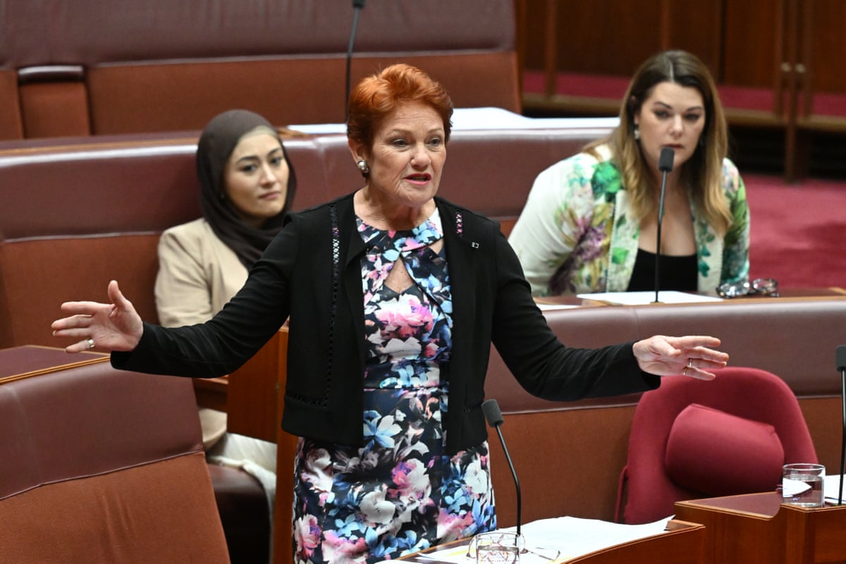 One Nation leader Pauline Hanson speaks during debate on a censure motion in the Senate chamber at Parliament House in Canberra on Monday.