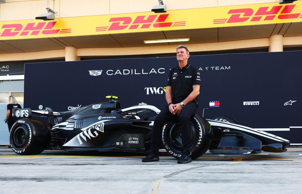 Graeme Lowdon, the Cadillac team principal, poses in the pitlane during the first day of F1 testing