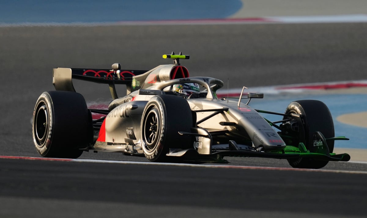 Audi driver Gabriel Bortoleto rounds a bend during testing in Bahrain