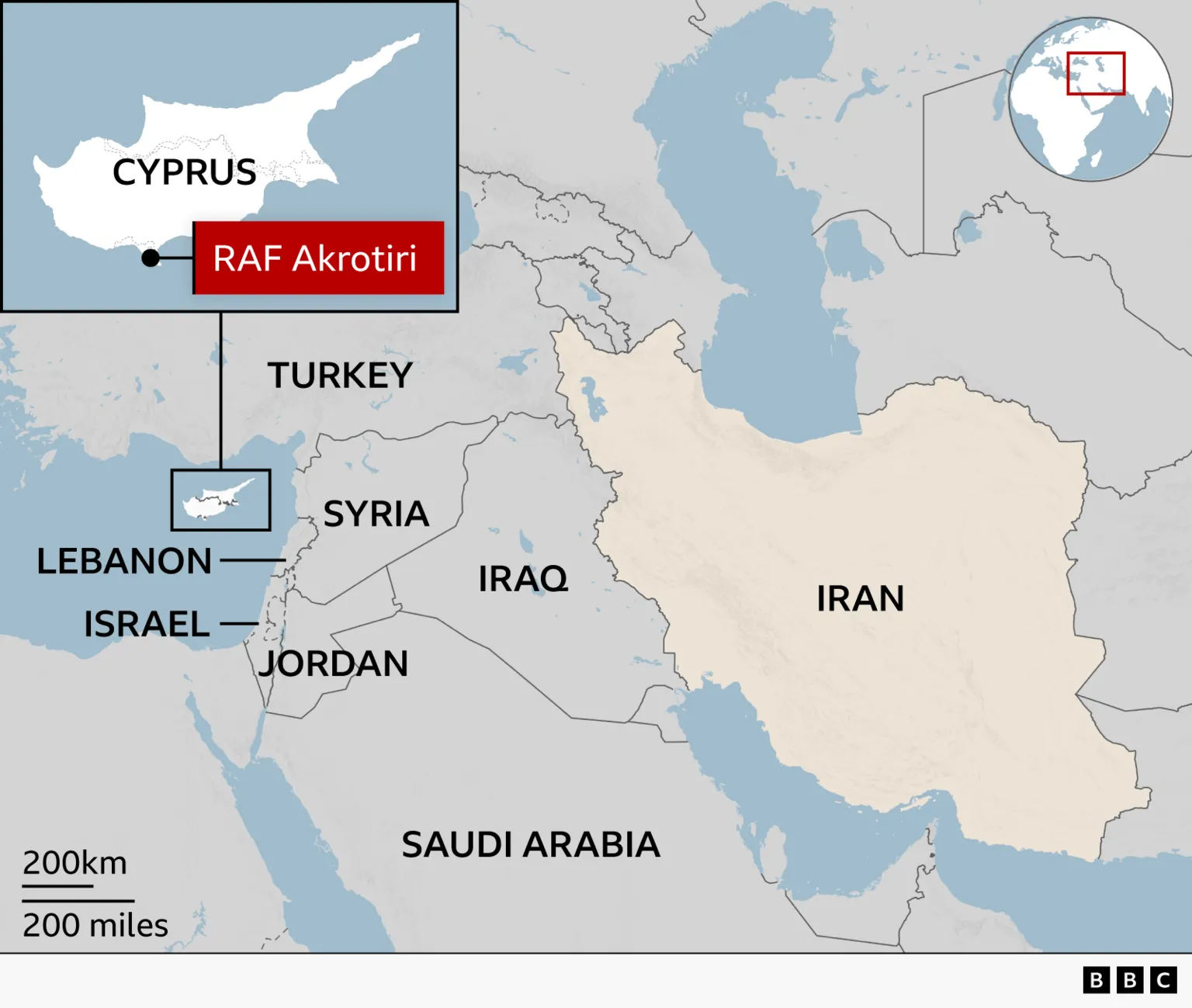 Map showing where RAF Akrotiri is in Cyprus