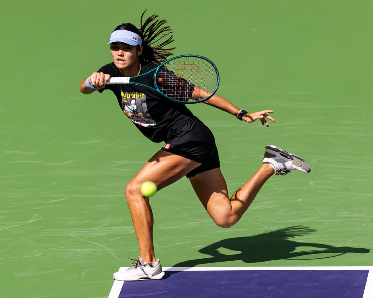 Emma Radacanu practises before the start of the BNP Paribas Open