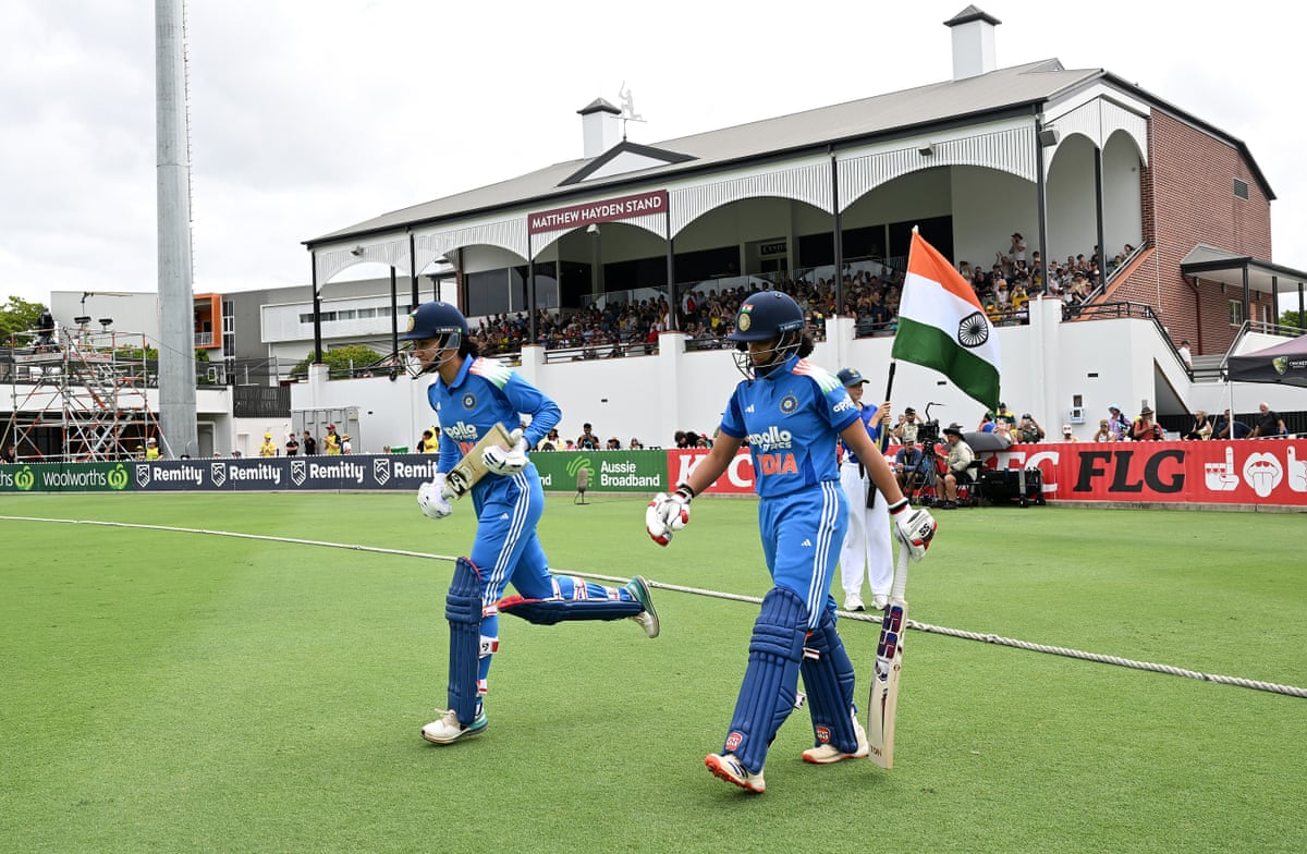 Pratika Rawal and Smriti Mandhana of India enter the field of play during game one of the Women’s One Day International Series between Australia and India at Allan Border Field