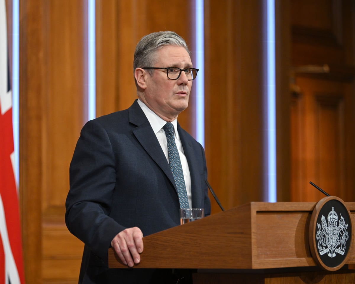 Keir Starmer speaking during a press conference to give an update on the latest situation in the Middle East, in the Downing Street Briefing Room in London, March 5, 2026.