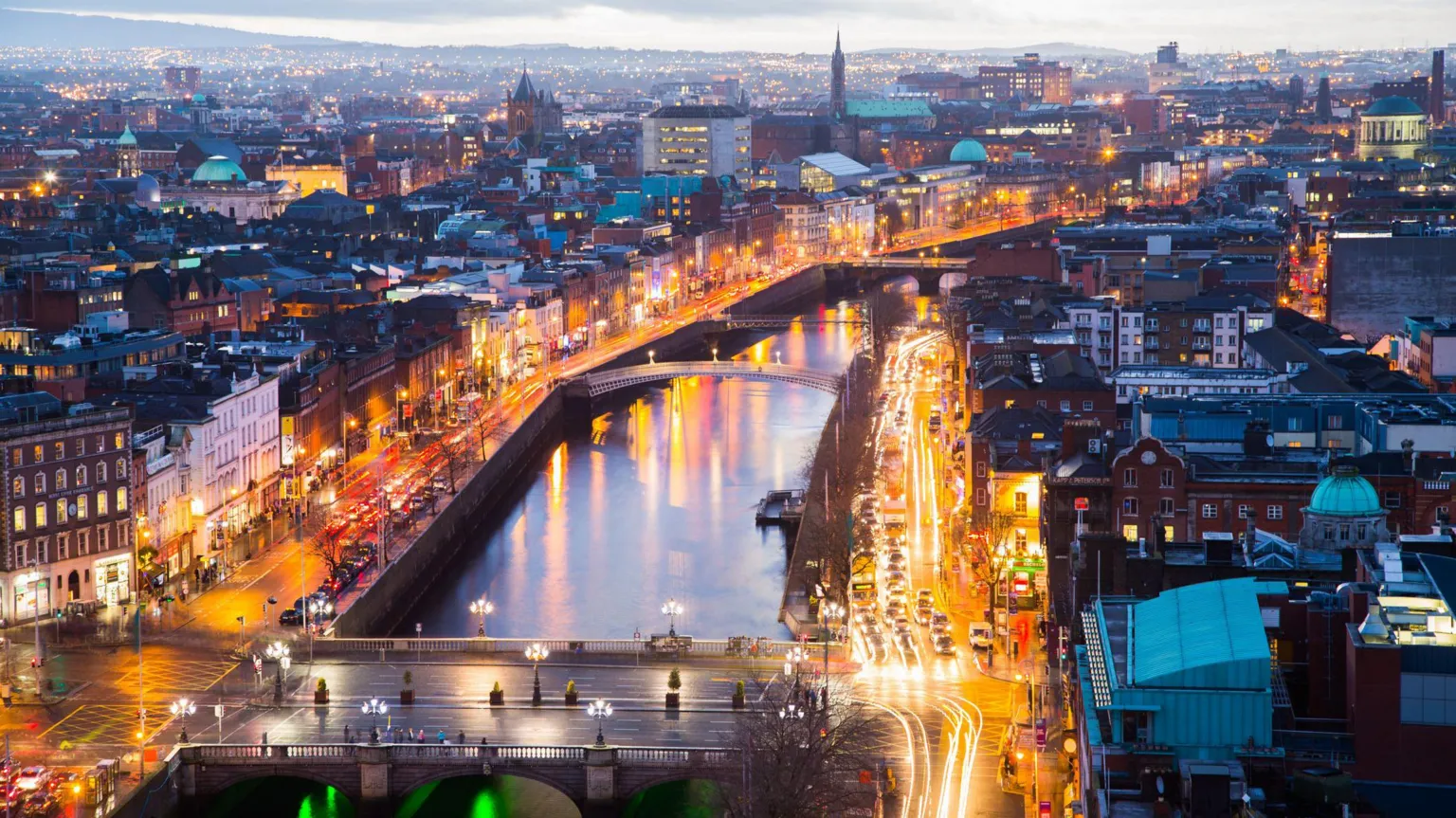  A stock image showing an aerial view of Dublin at night.