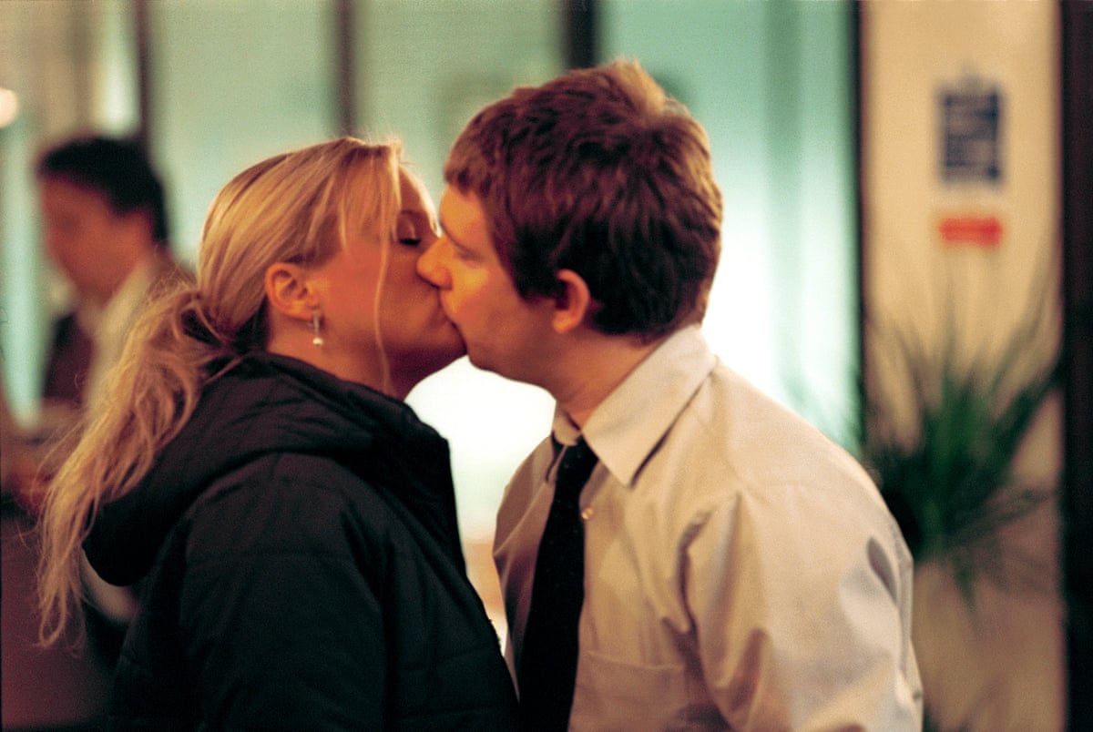 Lucy Davis as Dawn Tinsley and Martin Freeman as Tim Canterbury in The Office.