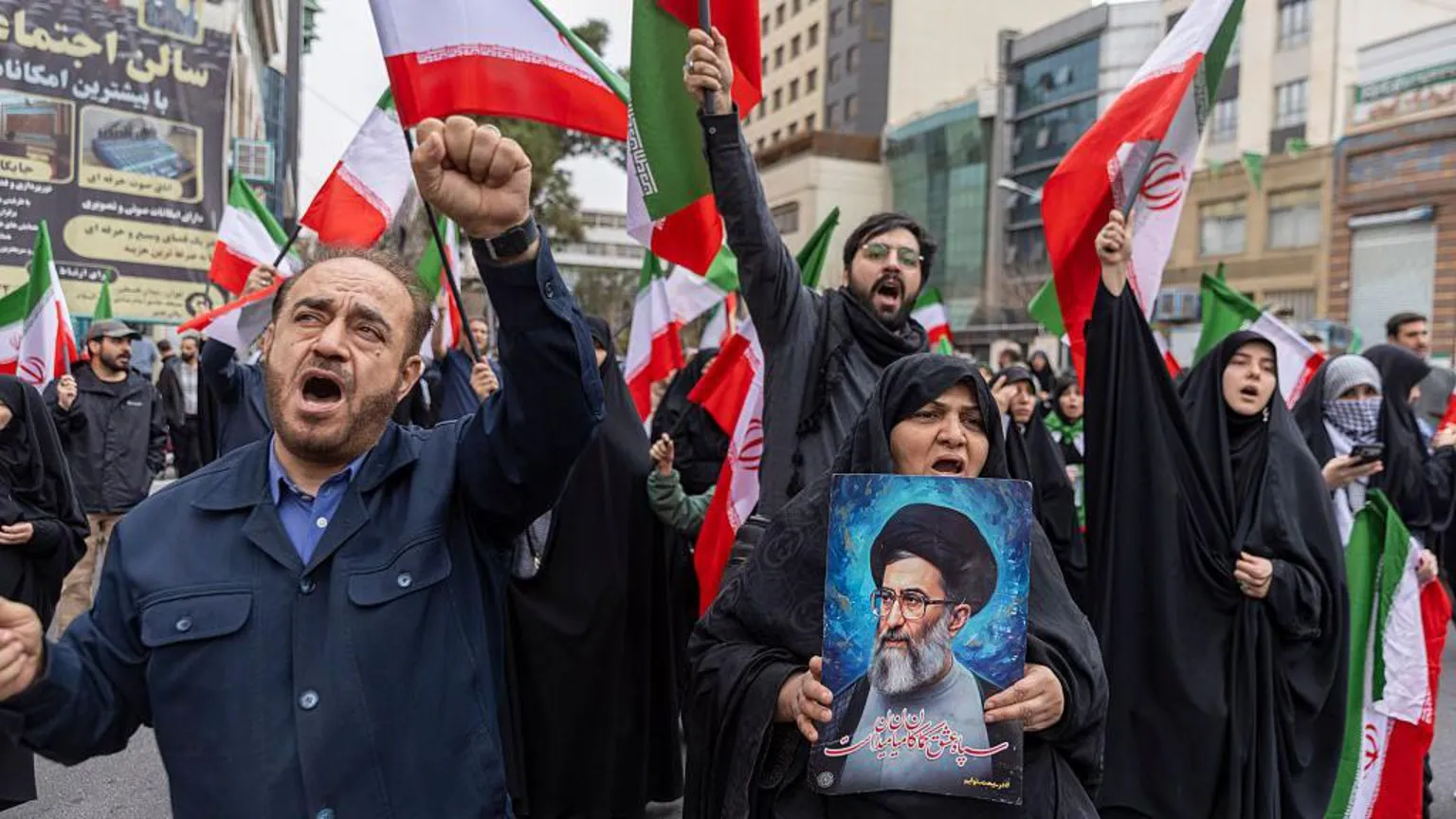  Iranians protest against attacks on Iran by Israel and the United States on 28 February 2026 in Tehran, Iran.