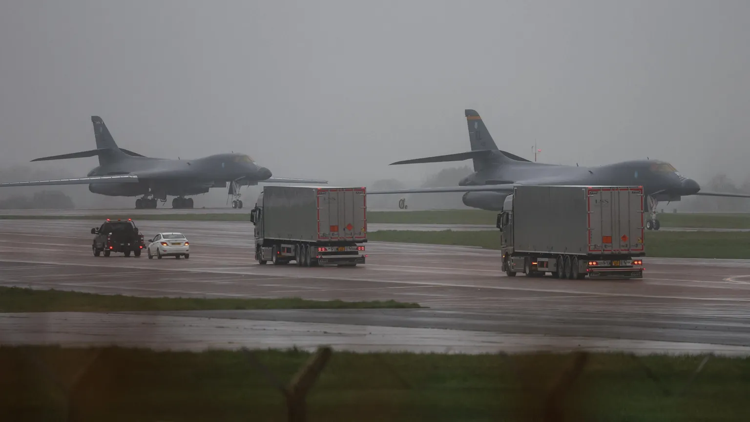  Two B-1 Lancer jets on the runway at RAF Fairfield