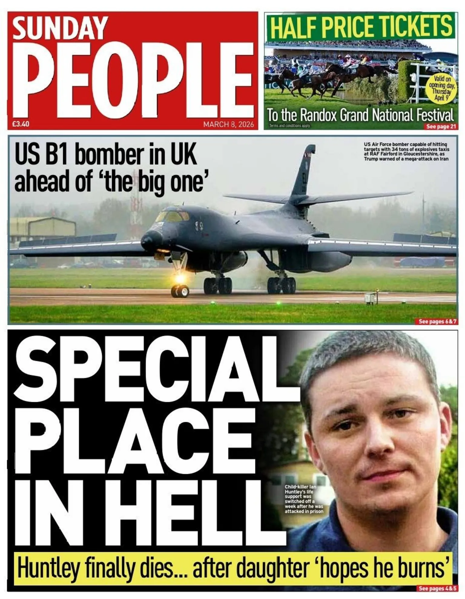 The front page of the Sunday People reads: 