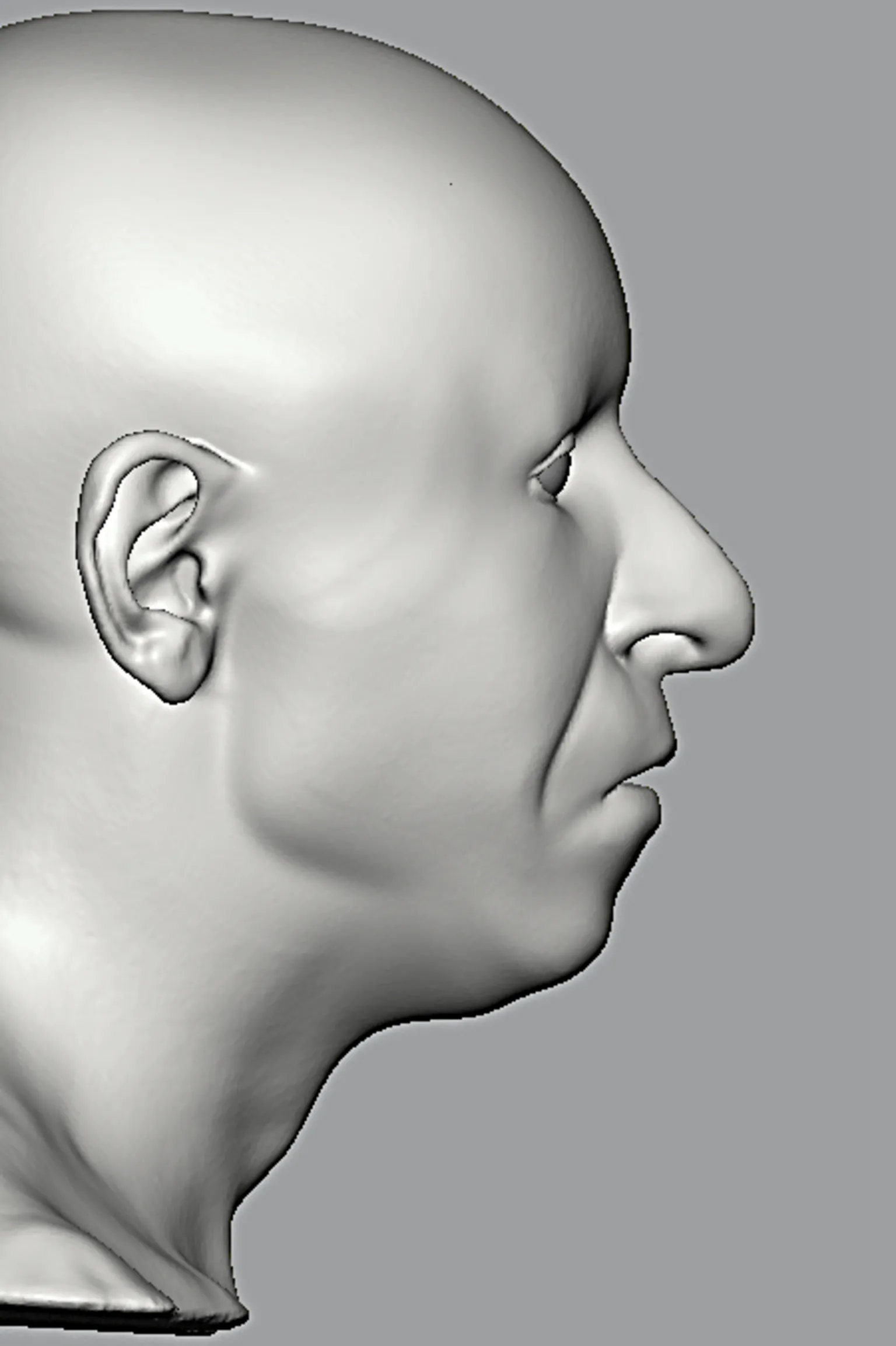 Face Lab at Liverpool John Moores University A 3D digital reconstruction, in black and white, of a man with a bald head and no facial hair.