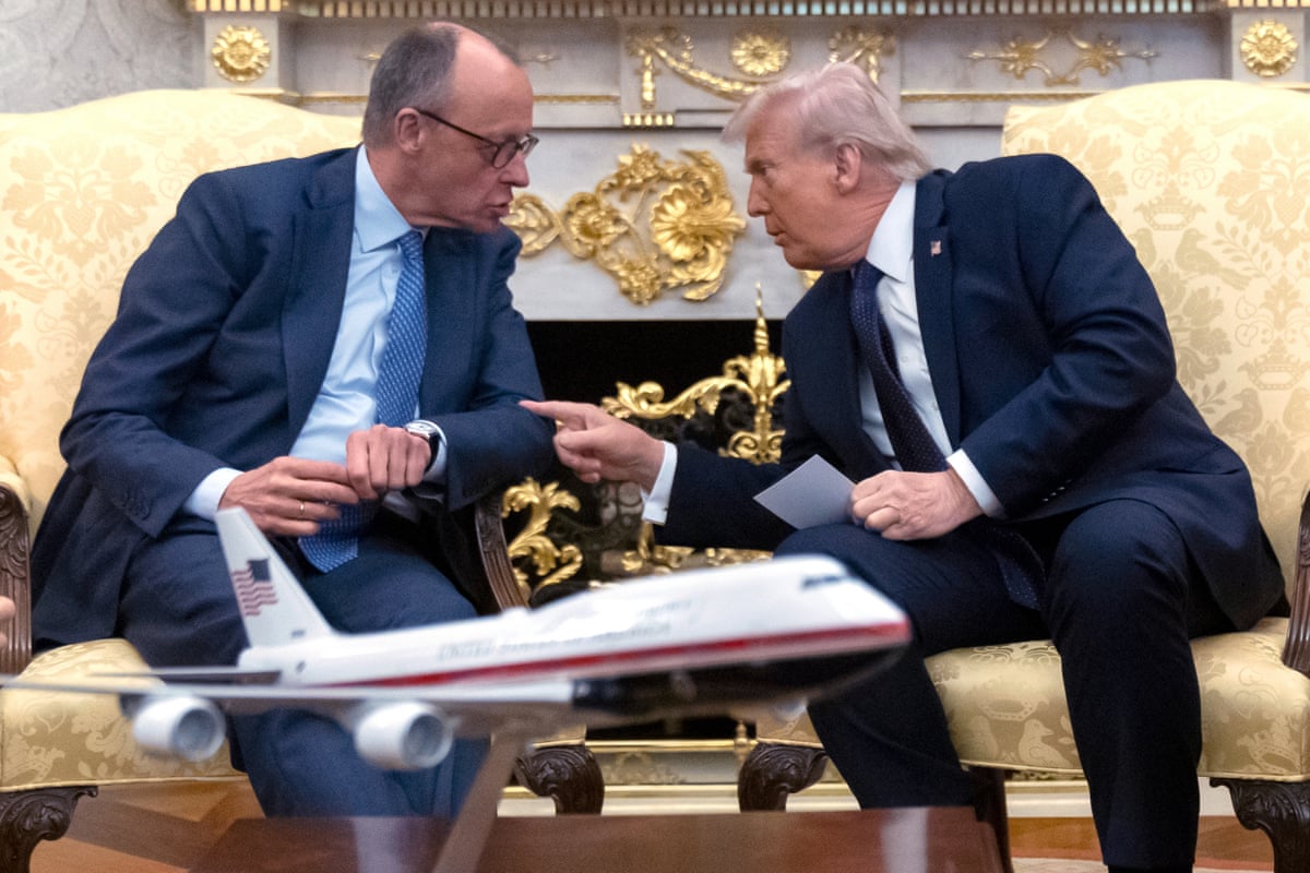 Merz (left) speaking to Trump in the Oval Office last week.