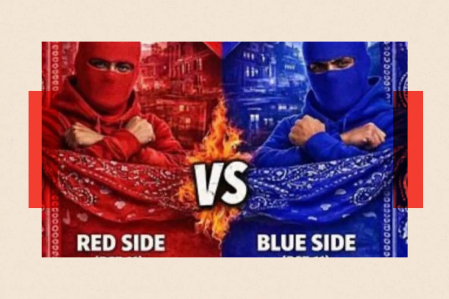 TikTok/Instagram A red vs blue poster showing two boys in masks, one wearing red and the other wearing blue.