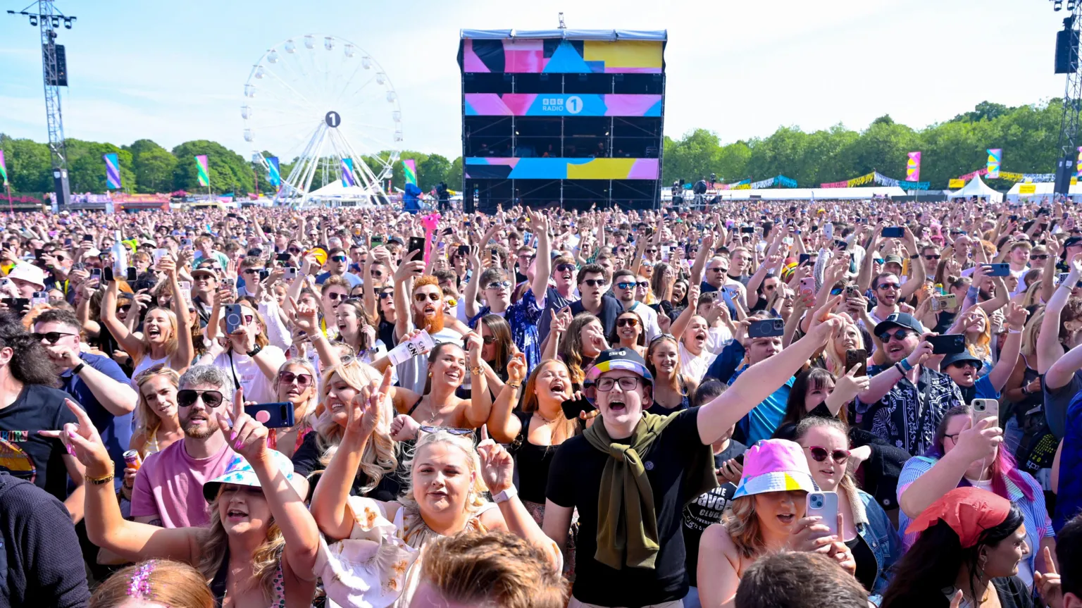 A crowd of people at Radio 1's Big Weekend in Liverpool. 