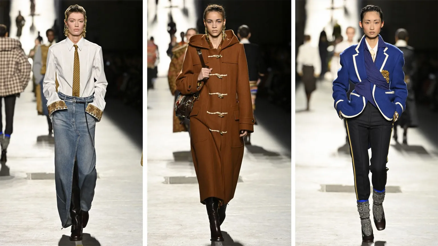 Victor VIRGILE/Gamma-Rapho via Models on the runway at the Dries Van Noten fashion show as part of Paris Fashion Week Fall 2026 held Lycée Carnot on March 4, 2026 in Paris, France. 