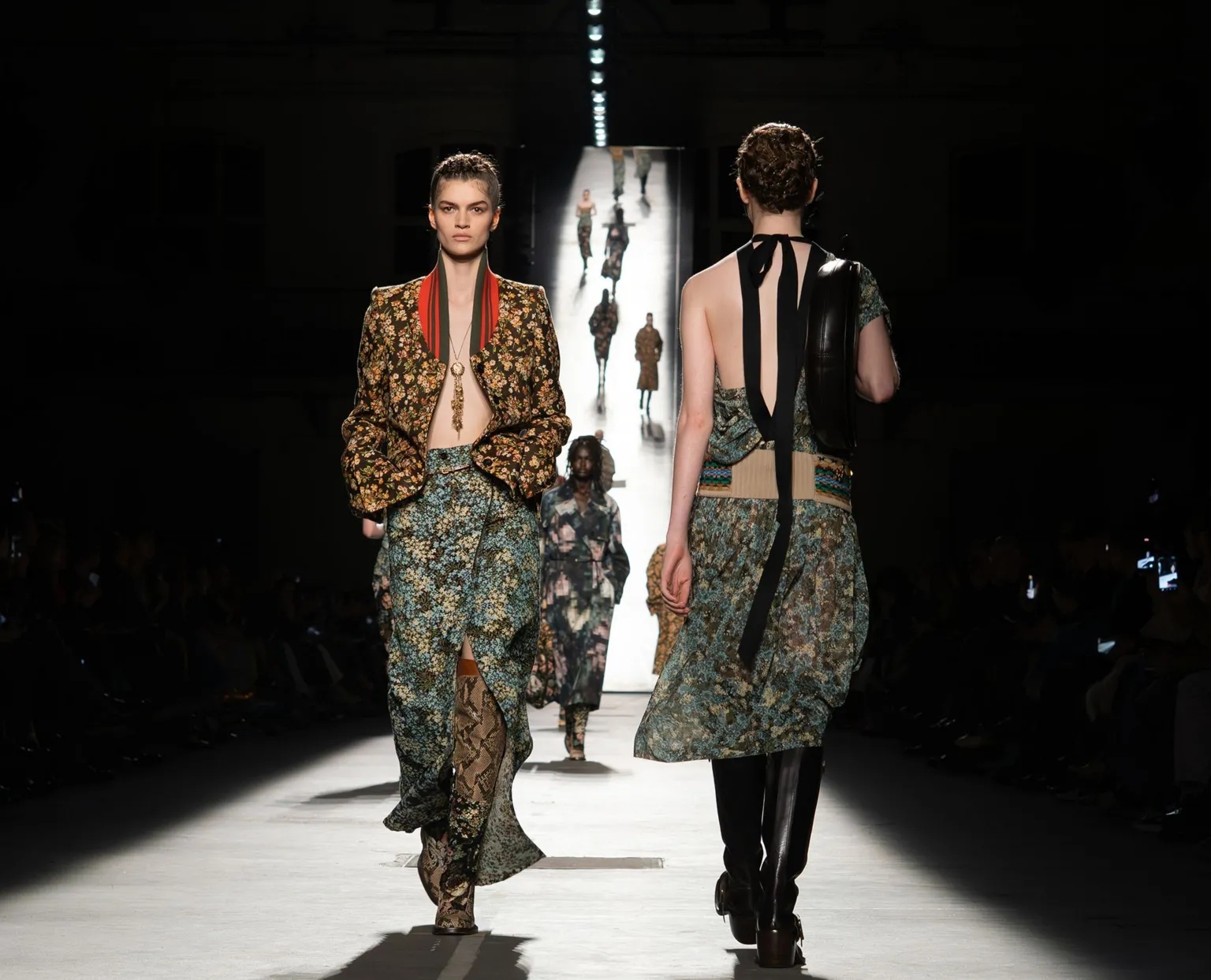 Mirella Malaguti/WWD via Model on the runway at the Dries Van Noten fashion show as part of Paris Fashion Week Fall 2026 held Lycée Carnot on March 4, 2026 in Paris, France. 