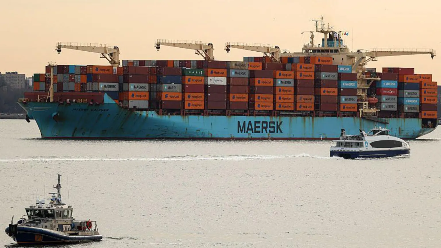  A Maersk cargo ship loaded with shipping containers 