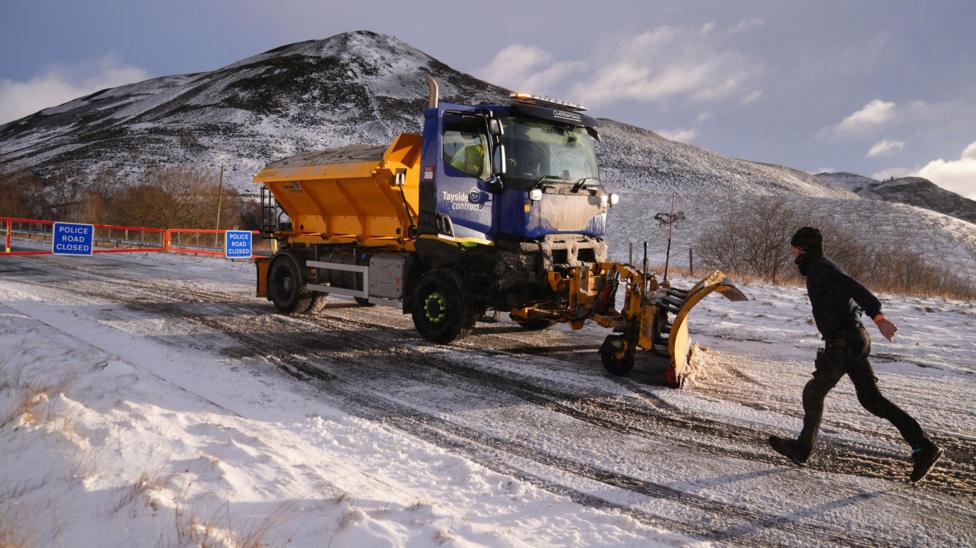 A photo of a snow plough on the A93 in Scotland