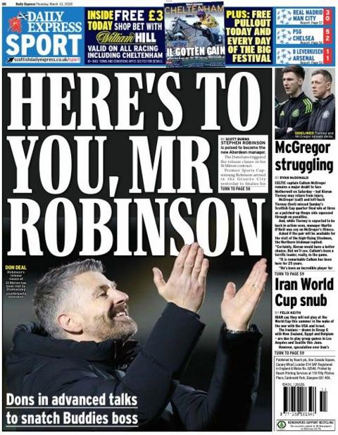 The back page of the Scottish Daily Express on 120326