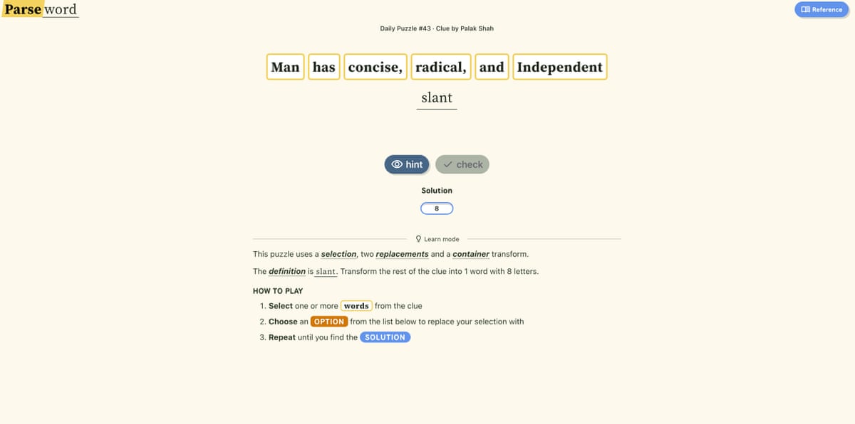 One of the puzzles of Parseword
