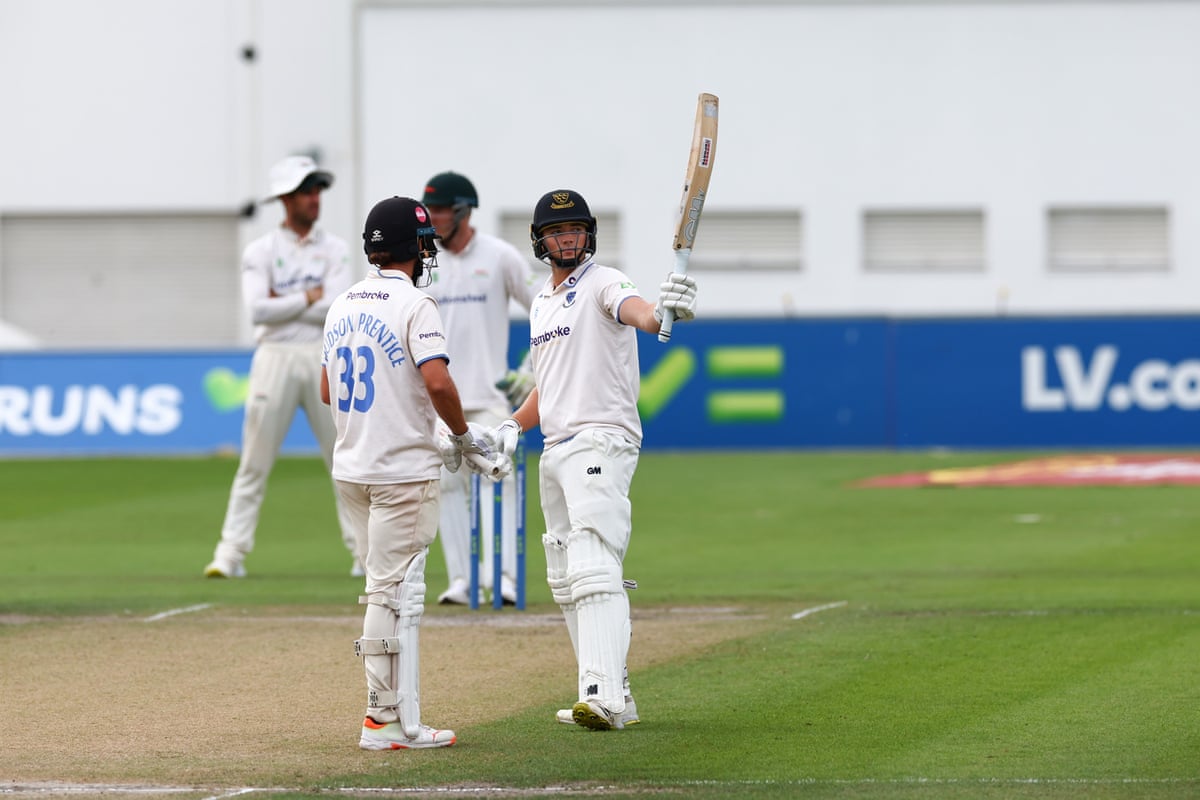 James Coles acknowledges the crowd on reaching 50 during County Championship Division Two match between Sussex and Leicestershire at Hove, September 2023