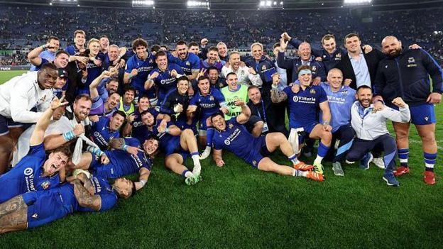 Italy celebrate an historic first victory against England