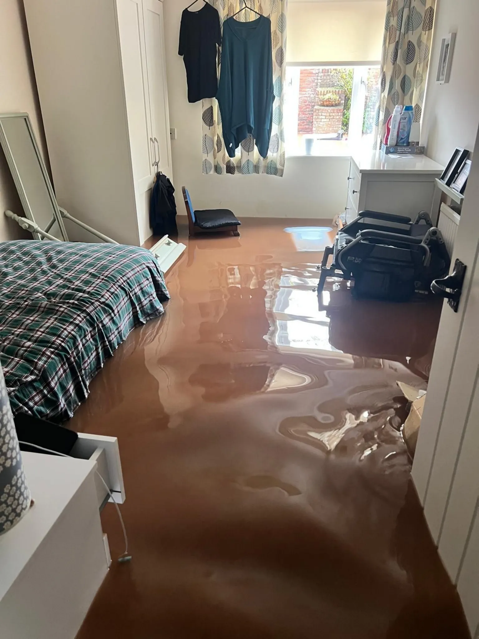 Gillian Haycock A bedroom at Chippenham Court under water.