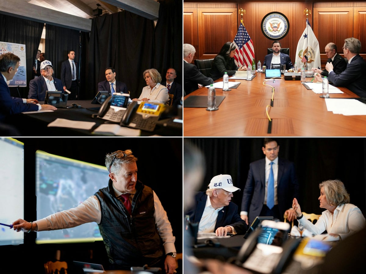 Official White House photographs, made available on 28 February, showed Donald Trump, Dan Caine, Marco Rubio, John Ratcliffe, Susie Wiles and Dan Scavino monitoring the US attack on Iran in Florida while JD Vance and other officials participated from the White House Situation Room.