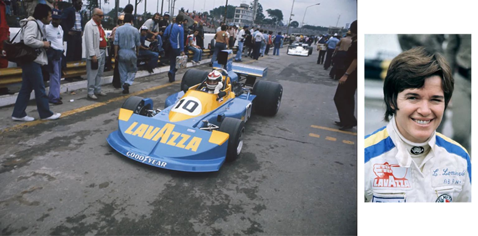 Lella Lombardi in the March 761 Ford car at the 1976 Brazilian Grand Prix, Interlagos, Sao Paulo, Brazil