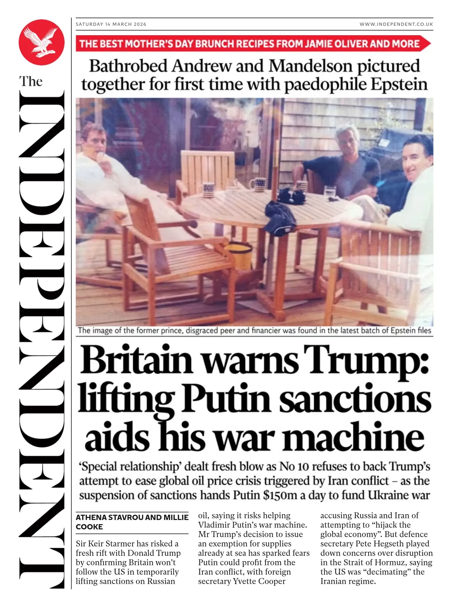 The headline on the front page of the Independent reads: 