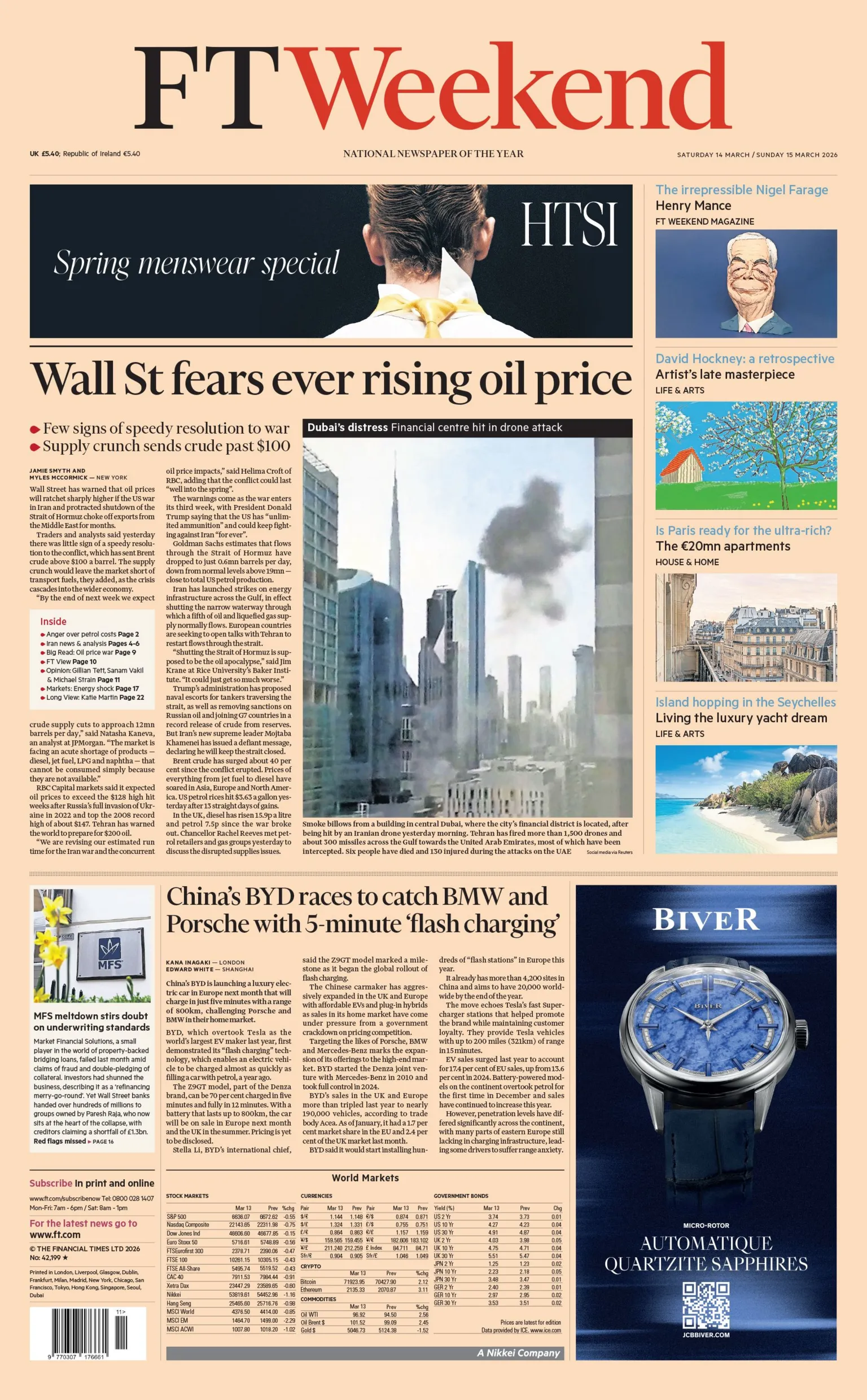 The headline on the front page of the Financial Times reads: 