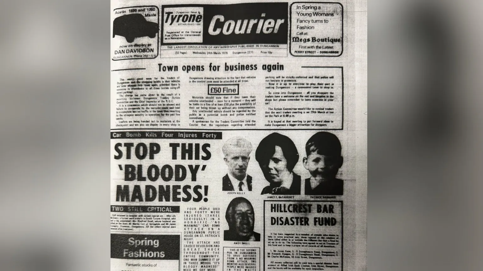 Tyrone Courier A picture of the front page of the Tyrone Courier with the headline Stop This Bloody Madness