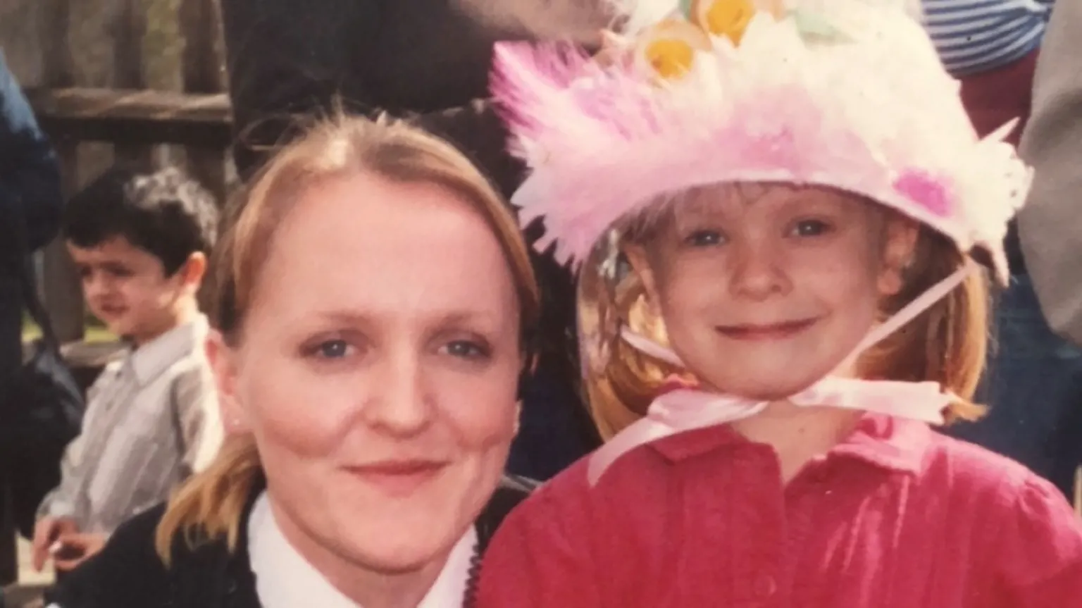 Handout Supt Helen Kenny (left) and her daughter PC Molly Clague (right) - Molly is a child in the photo, wearing a pink hat and top, with her mother stood next to her.