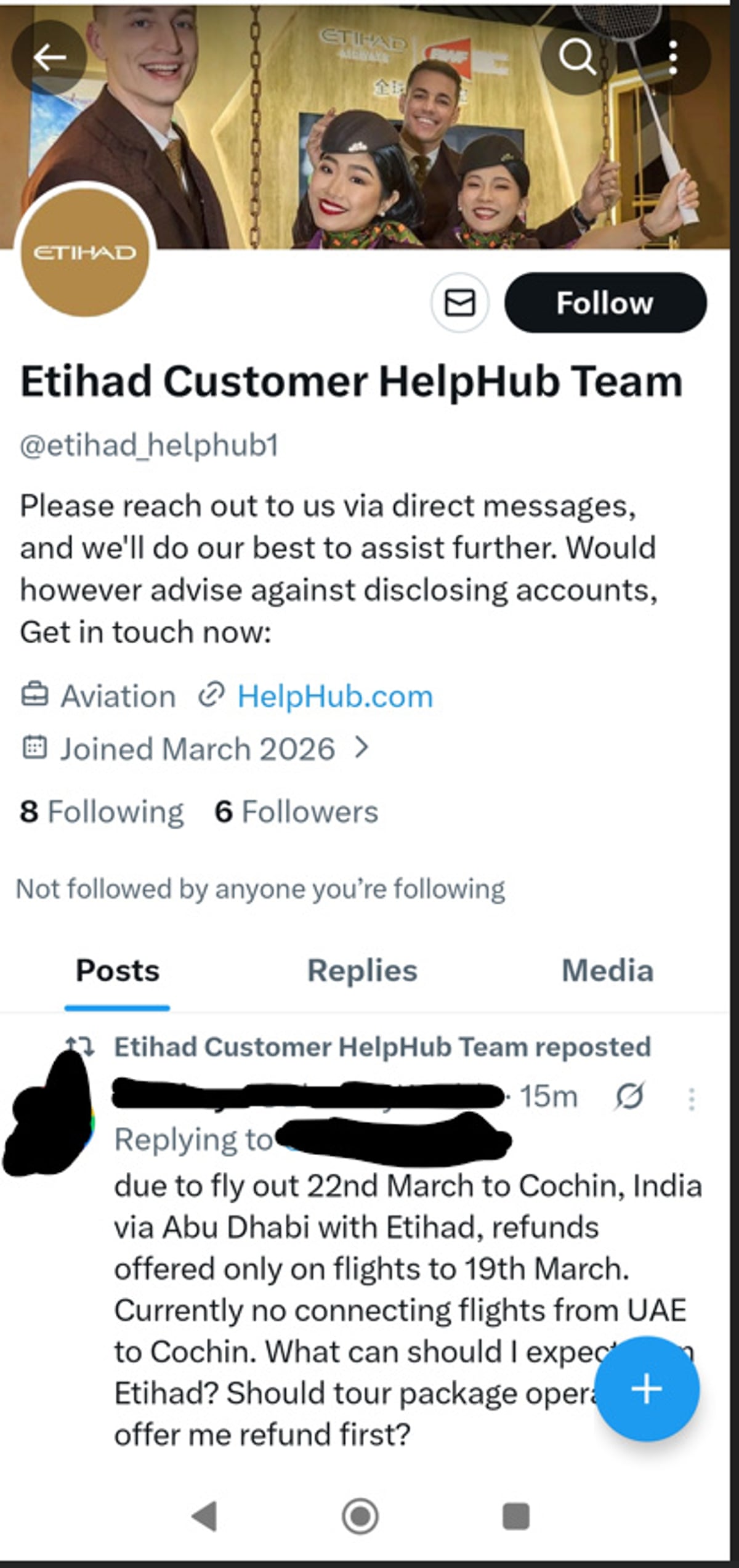 X post from fraudsters pretending to be from the airline Etihad.