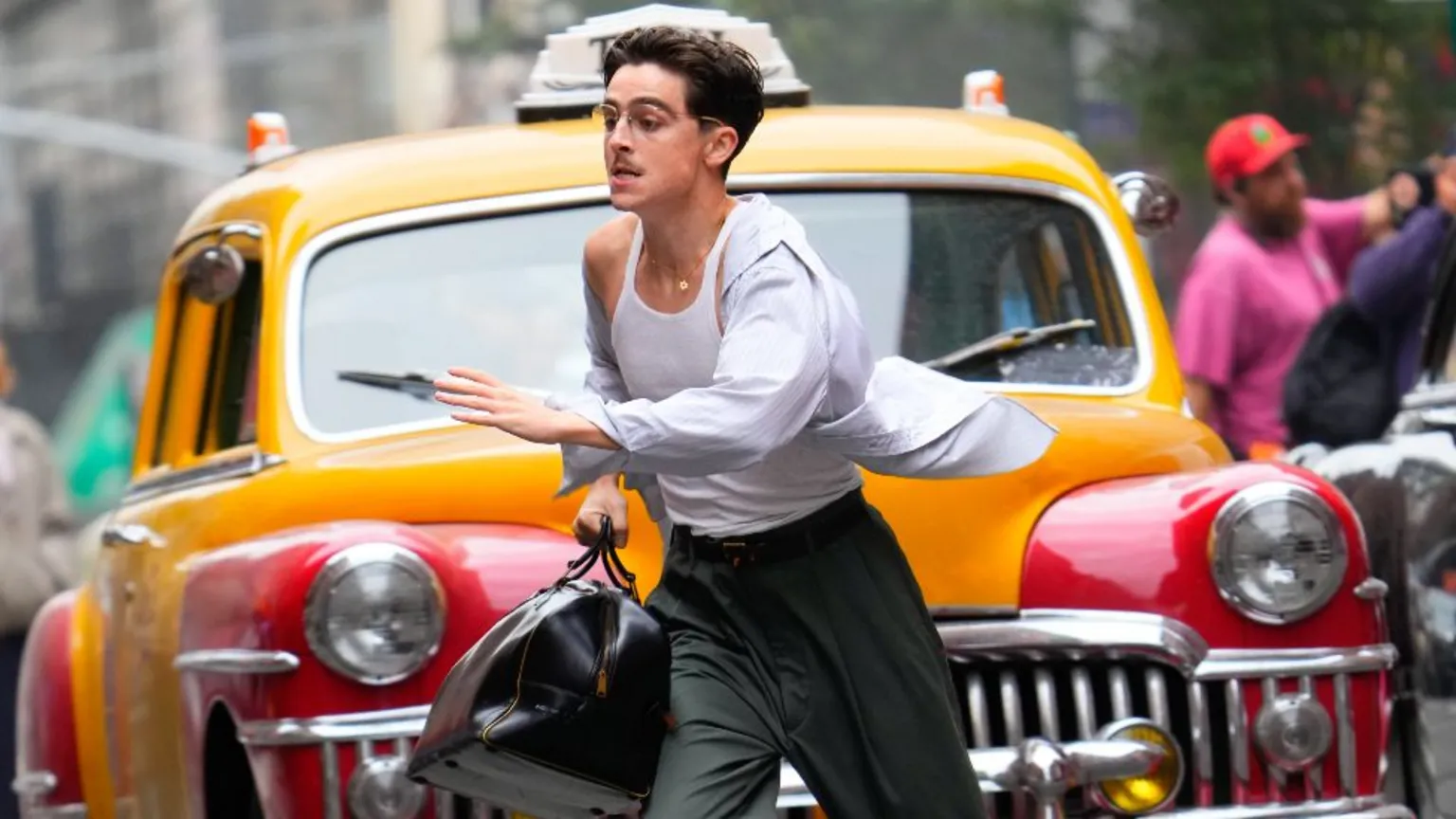  Timothee Chalamet is seen on the set of 