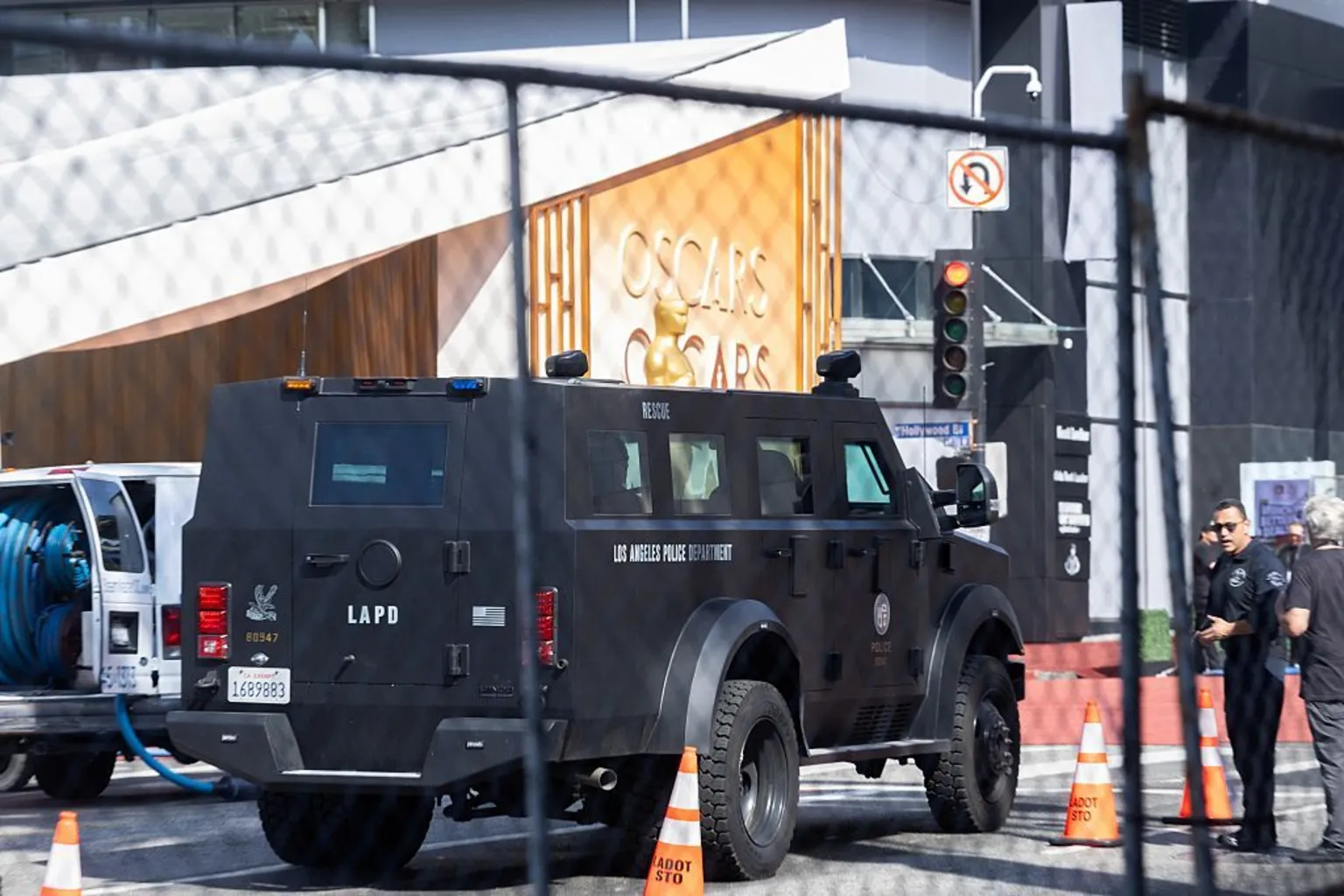  An armoured LAPD truck is stationed outside the Dolby Theatre during the 98th Academy Awards. 