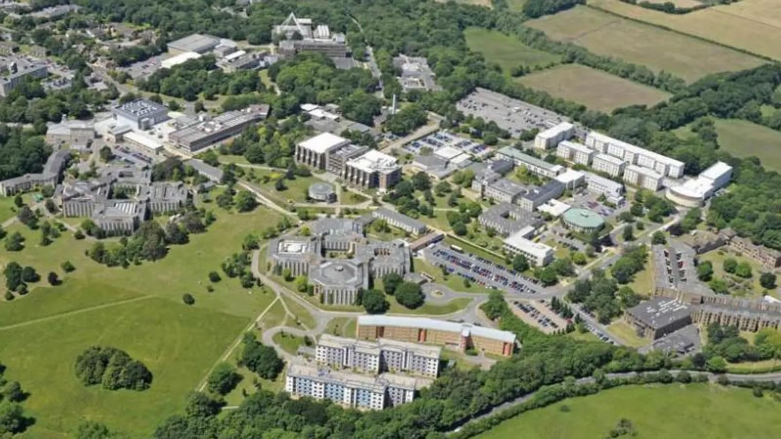 An aerial image of the University of Kent campus.