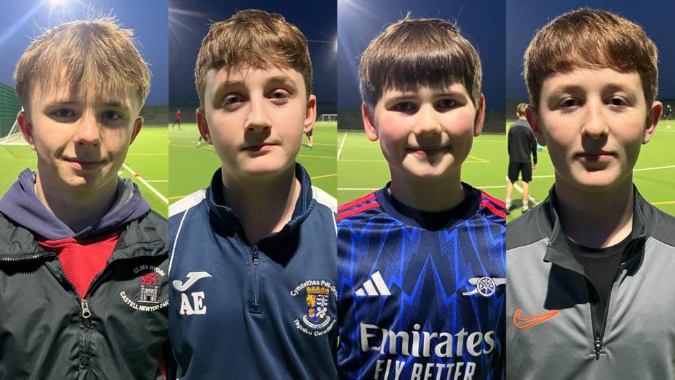 Caio, Arthfael, Gruffydd ac Efan o CPD Ieuenctid Ffostrasol