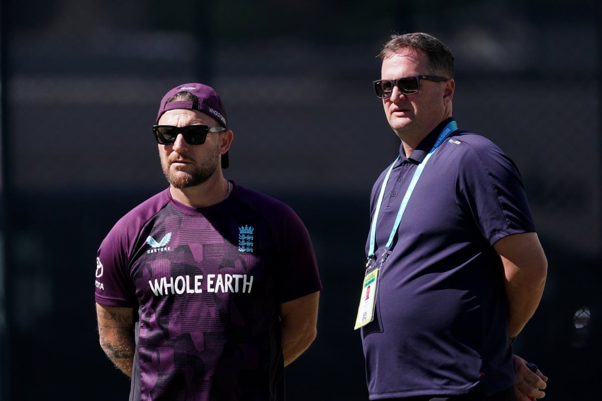 England head coach, Brendon McCullum, and the managing director of the England cricket team, Rob Key, at a nets session