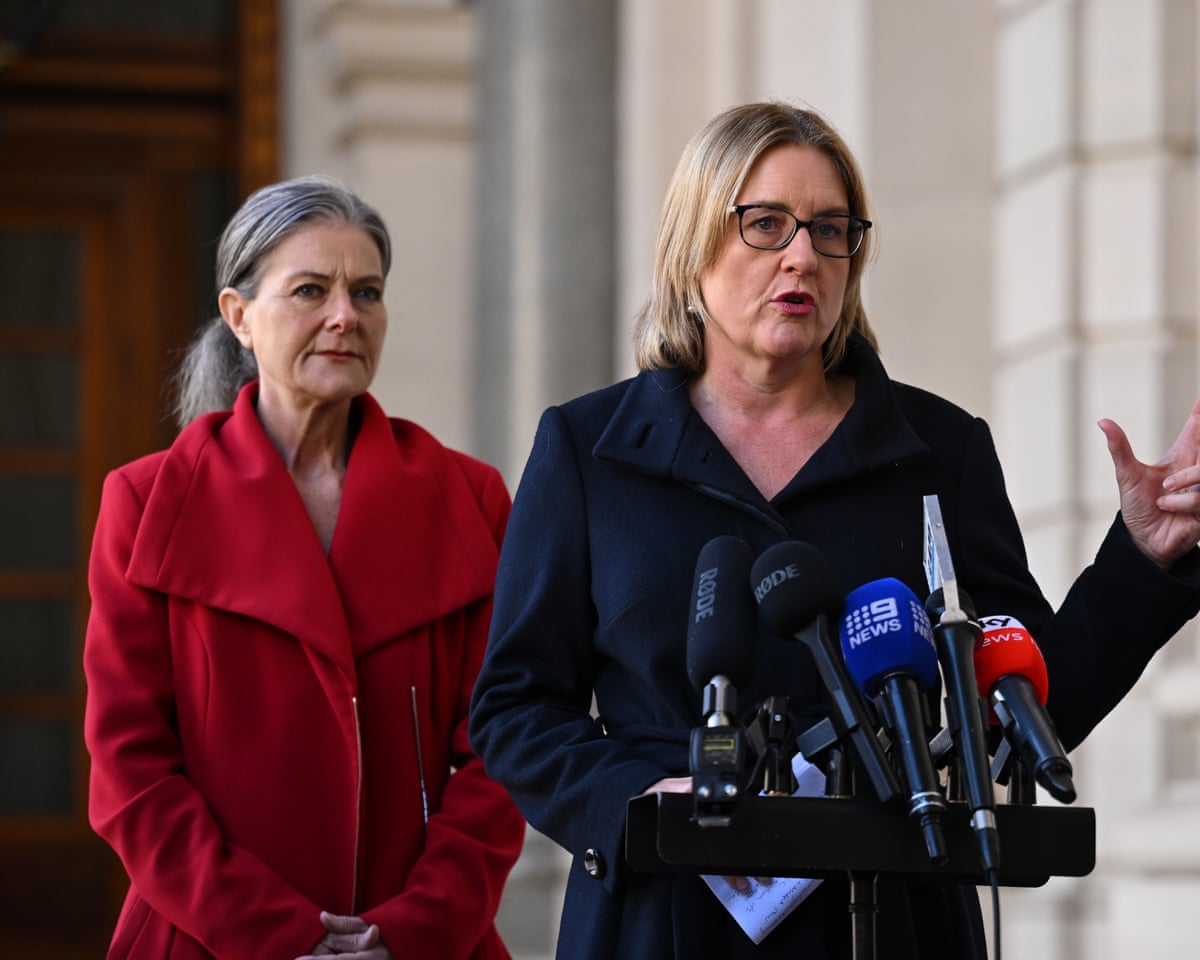 Jacinta Allan and Sonya Kilkenny speaking to media at Parliament House