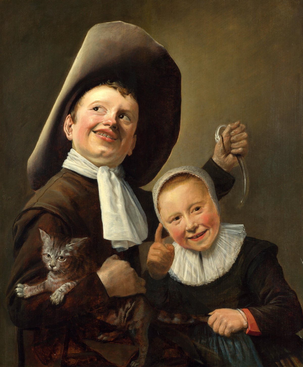 Painting of two children grinning in dress of the day