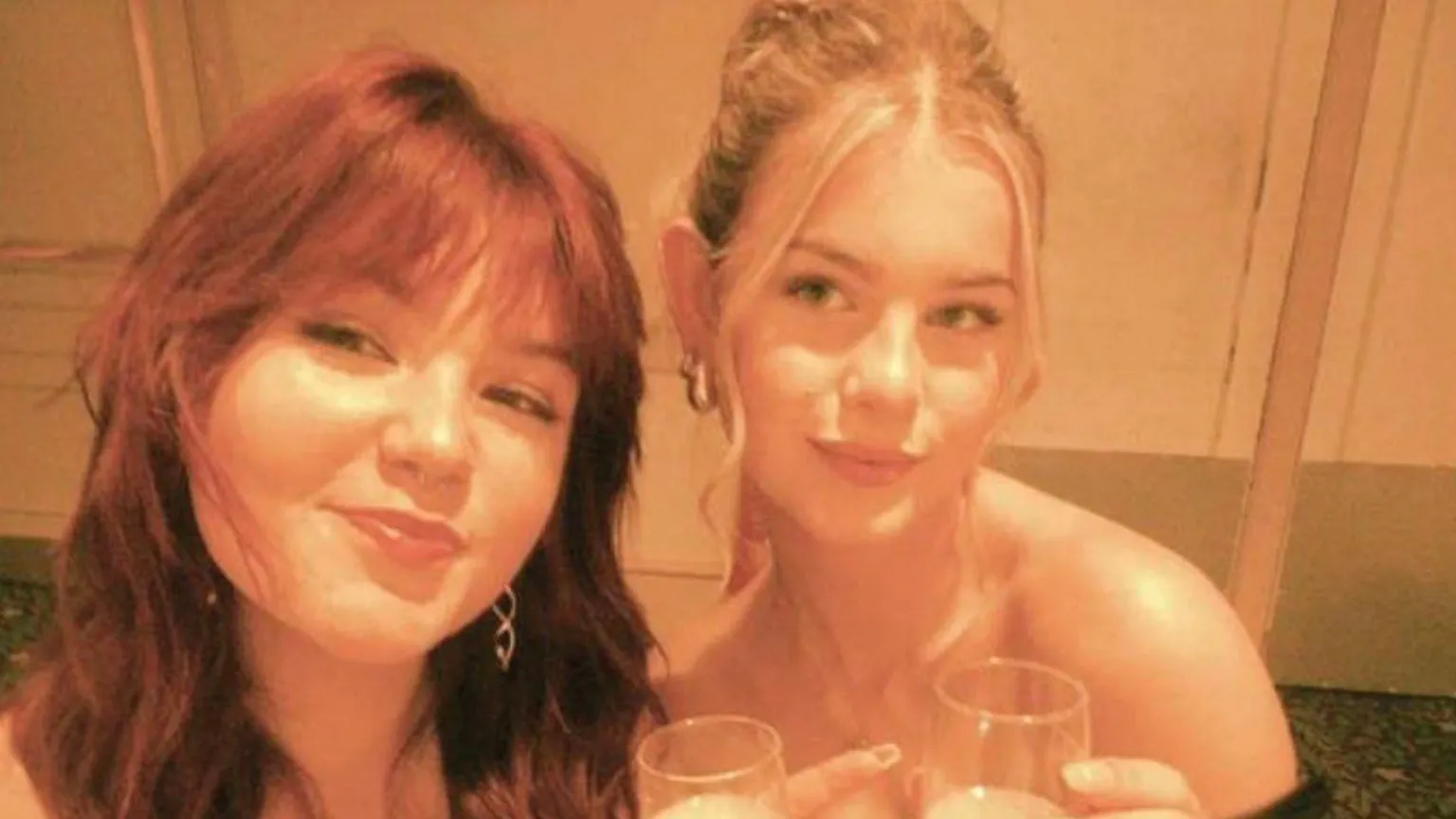 Gwen Shepherd Mia and Gwen pictured together holding wine glasses and smiling