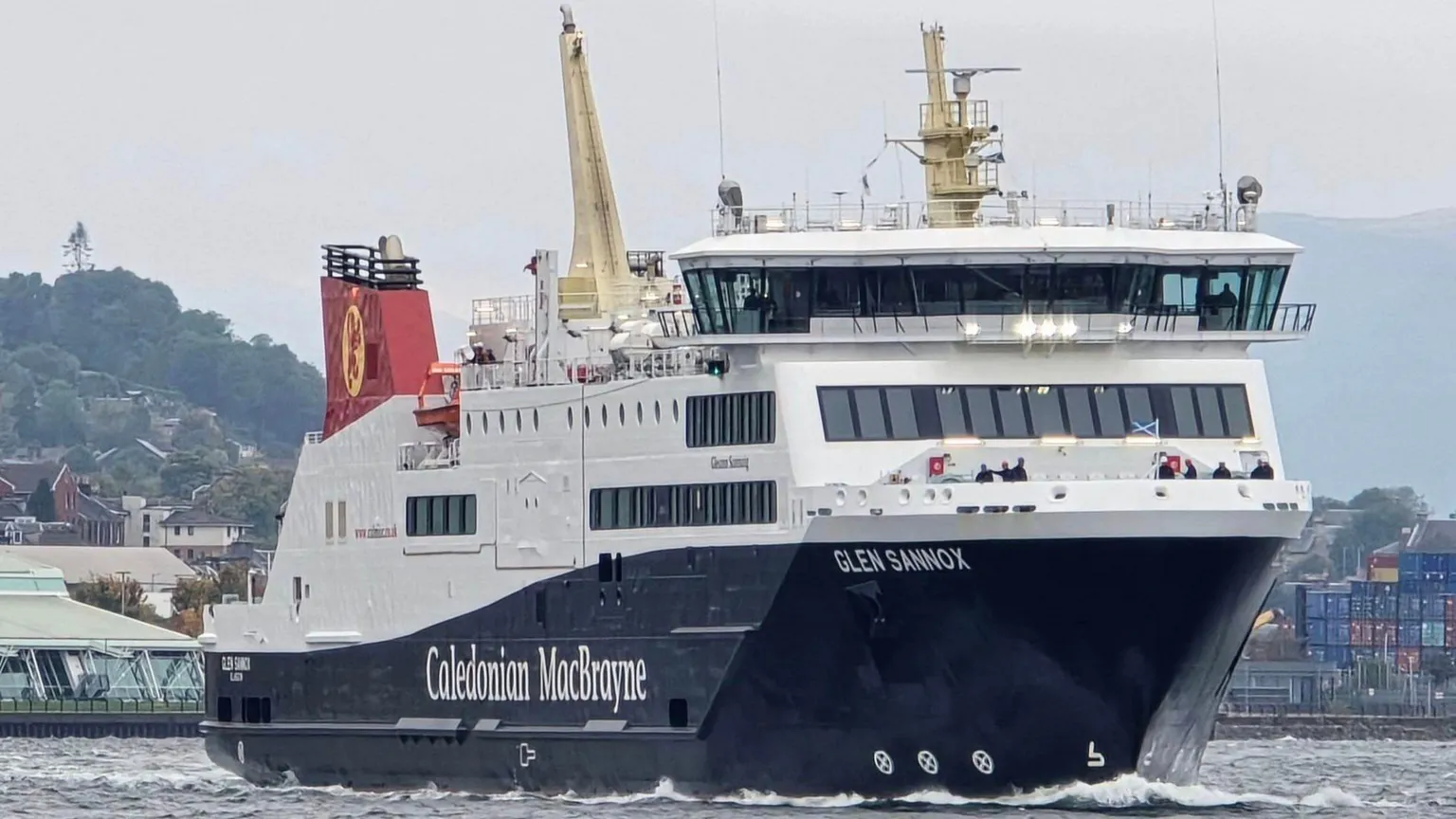 Christopher Brindle A large black and white ship with red funnels