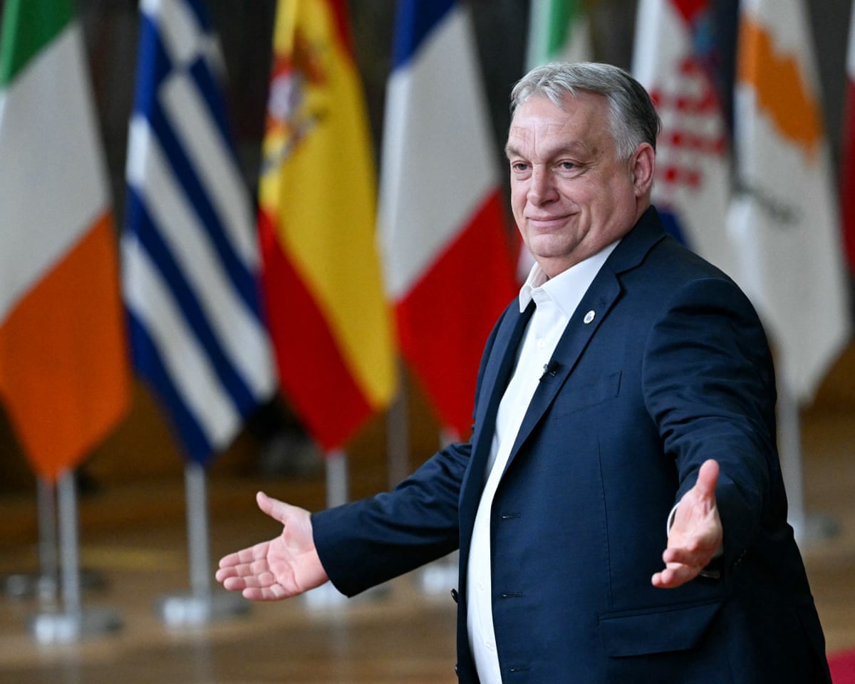 Hungary’s prime minister Viktor Orbán speaks at a press conference during the EU Summit at the EU headquarters in Brussels, Belgium.