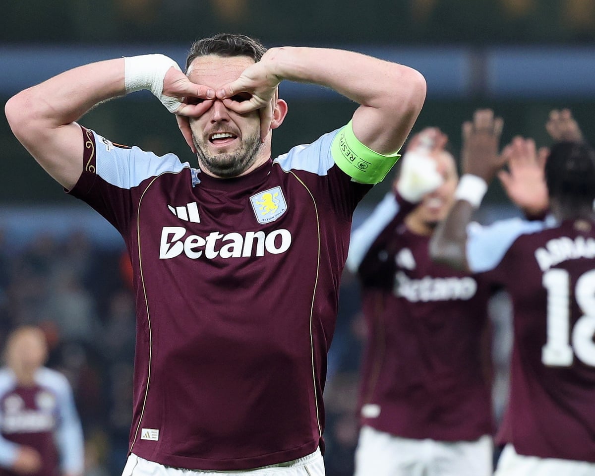 Aston Villa's John McGinn reacts after scoring against Lille.